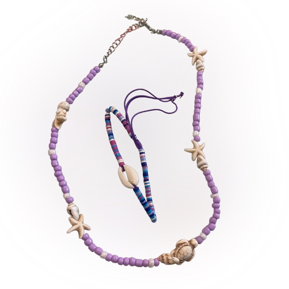 Purple beaded sea shell necklace